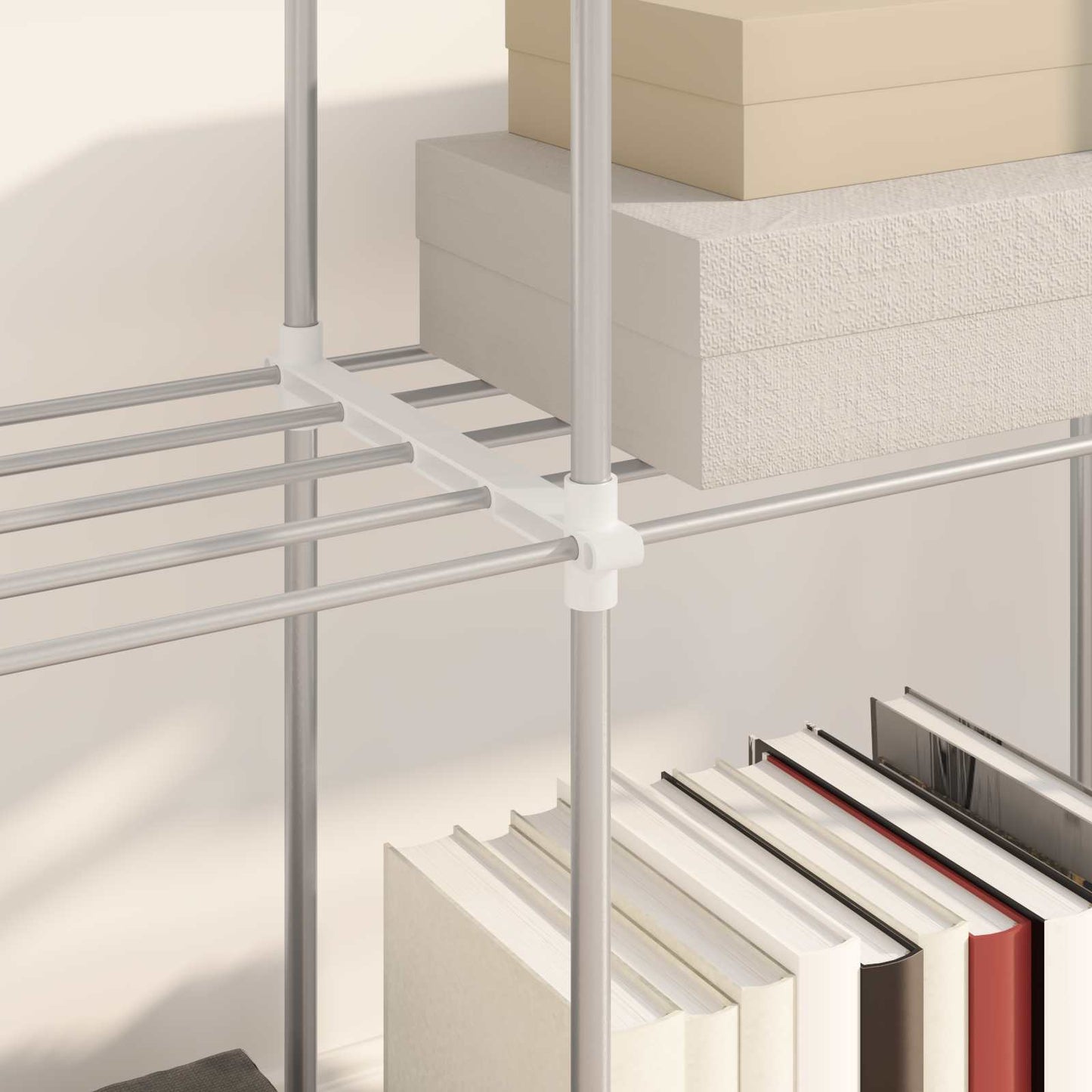 Tubular Shelf with Storage White 129 x 27 x 132 cm Aluminium