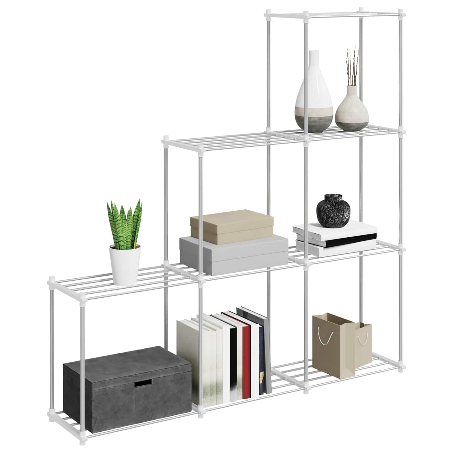 Tubular Shelf with Storage White 129 x 27 x 132 cm Aluminium