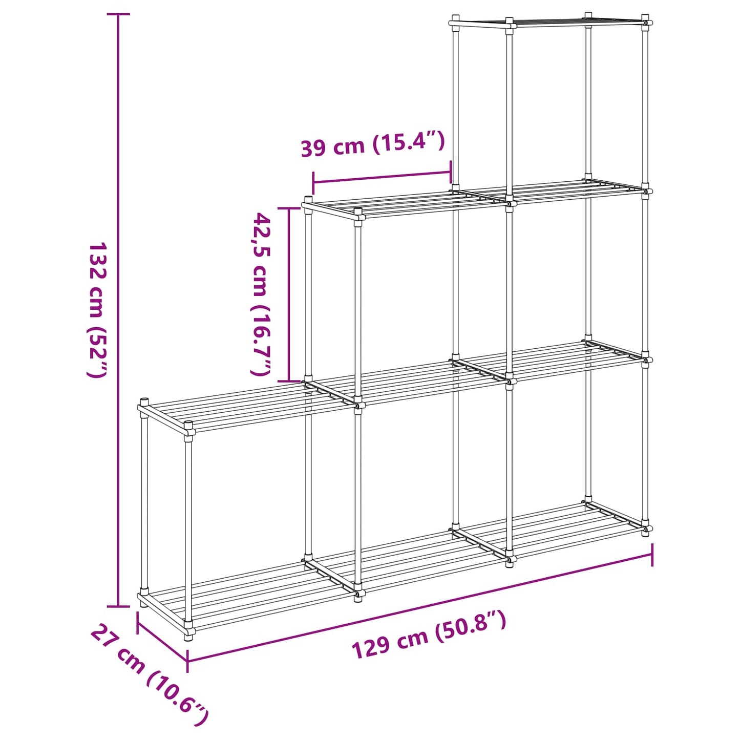 Tubular Shelf with Storage White 129 x 27 x 132 cm Aluminium