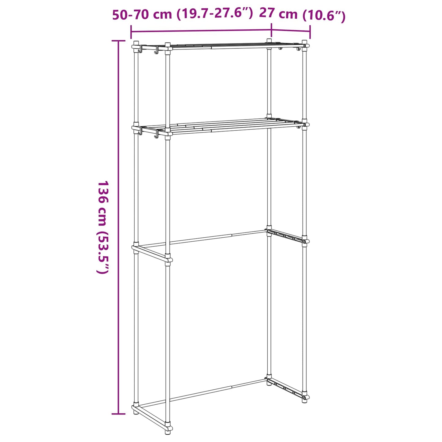 Washing Machine Shelf White 70 x 27 x 136 cm Aluminium