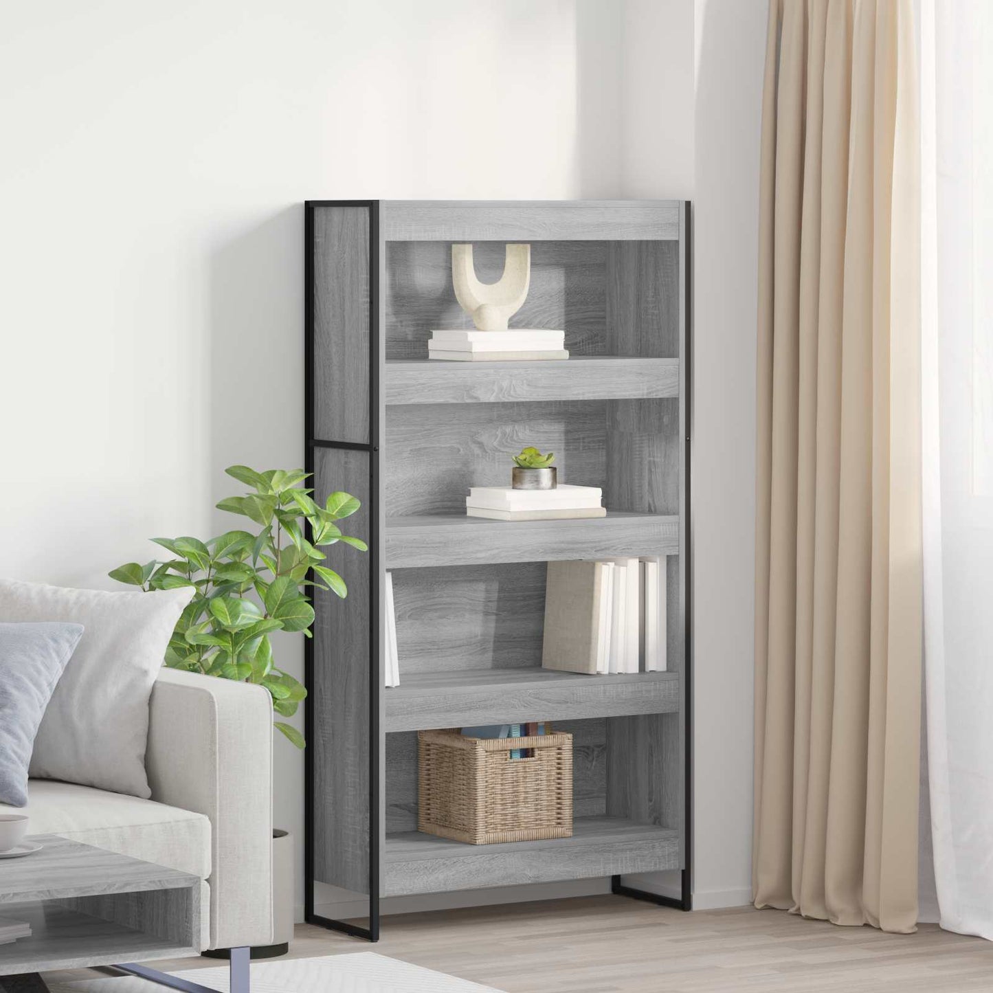 Book Cabinet 80 x 30 x 155 cm Engineered Wood Grey Sonoma