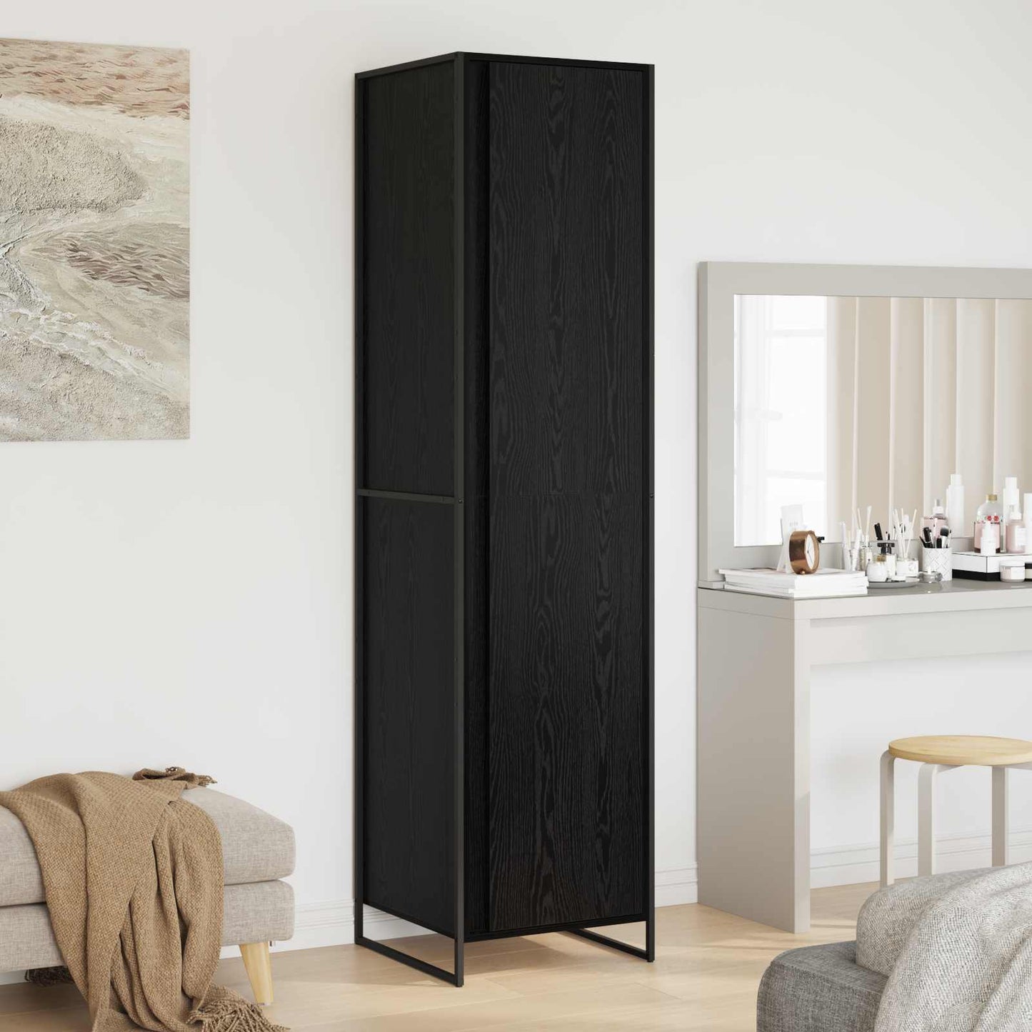 Warderobe with Door Black Oak 50 x 50 x 200 cm Engineered Wood