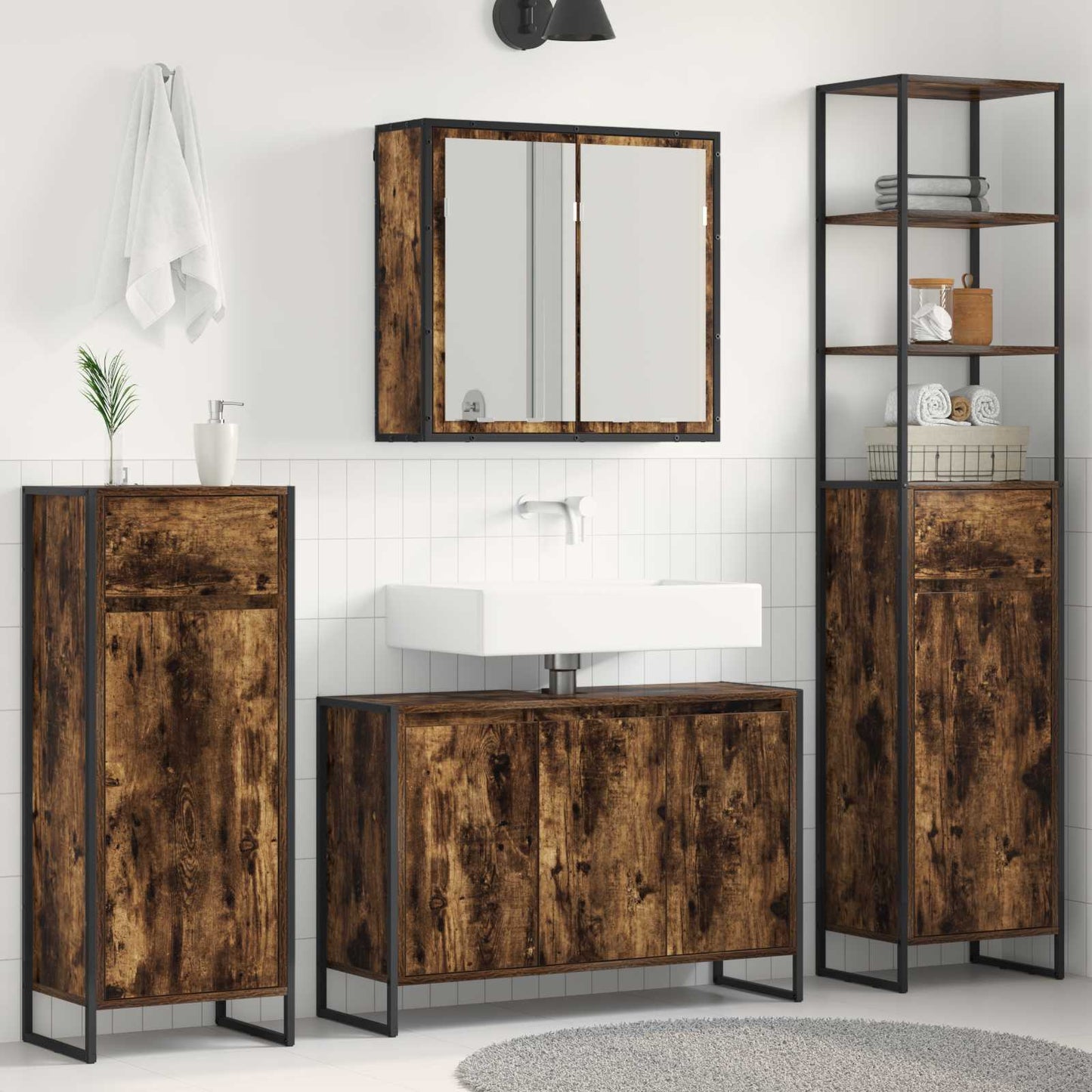 Bathroom Furniture Set with Drawer Smoked Oak Engineered Wood