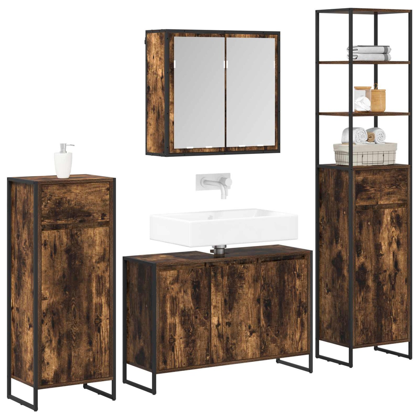 Bathroom Furniture Set with Drawer Smoked Oak Engineered Wood