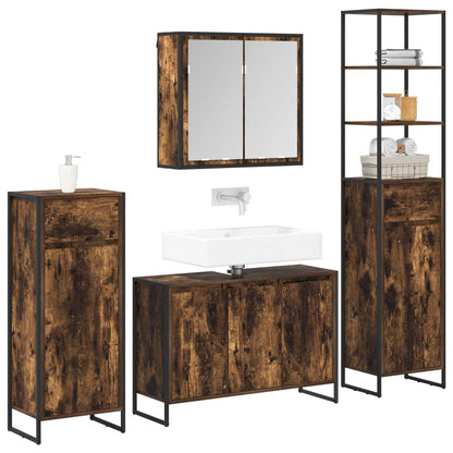Bathroom Furniture Set with Drawer Smoked Oak Engineered Wood