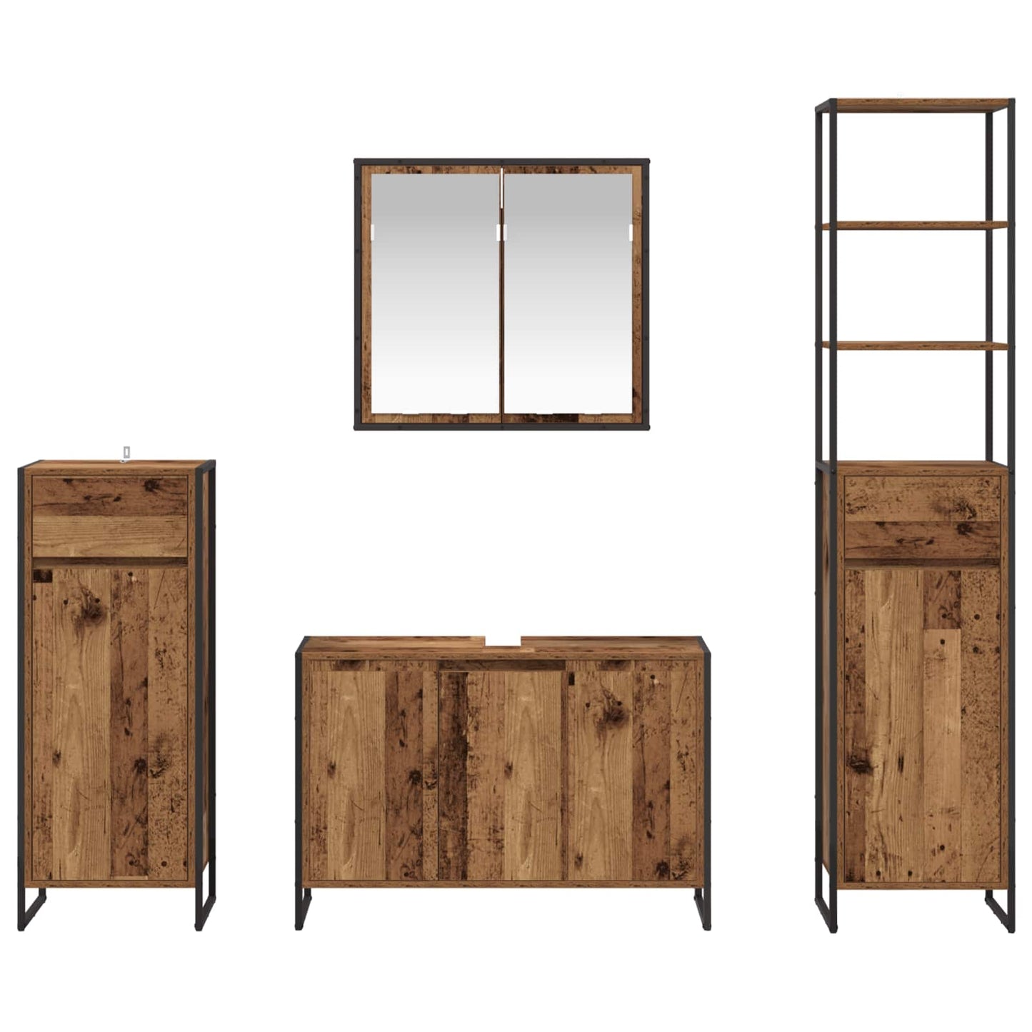 Bathroom Furniture Set with Drawer Old Wood Engineered Wood