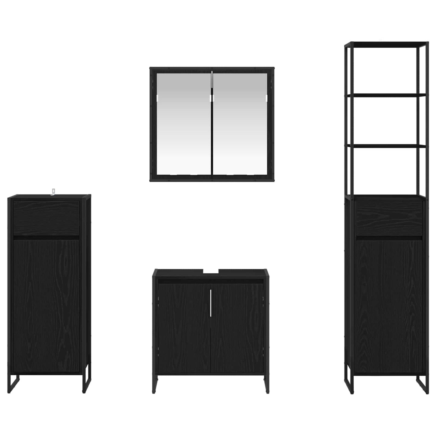 Bathroom Furniture Set with Drawer Black Oak Engineered Wood