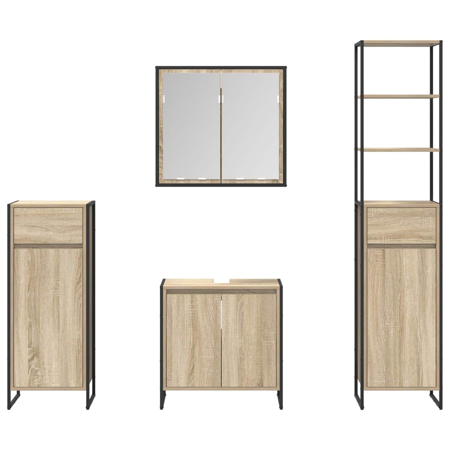 Bathroom Furniture Set with Drawer Sonoma Oak Engineered Wood