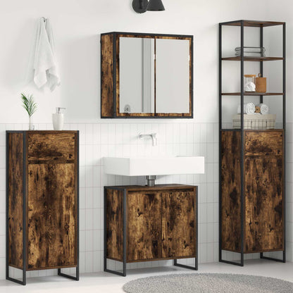 Bathroom Furniture Set with Drawer Smoked Oak Engineered Wood