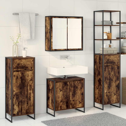 Bathroom Furniture Set with Drawer Smoked Oak Engineered Wood