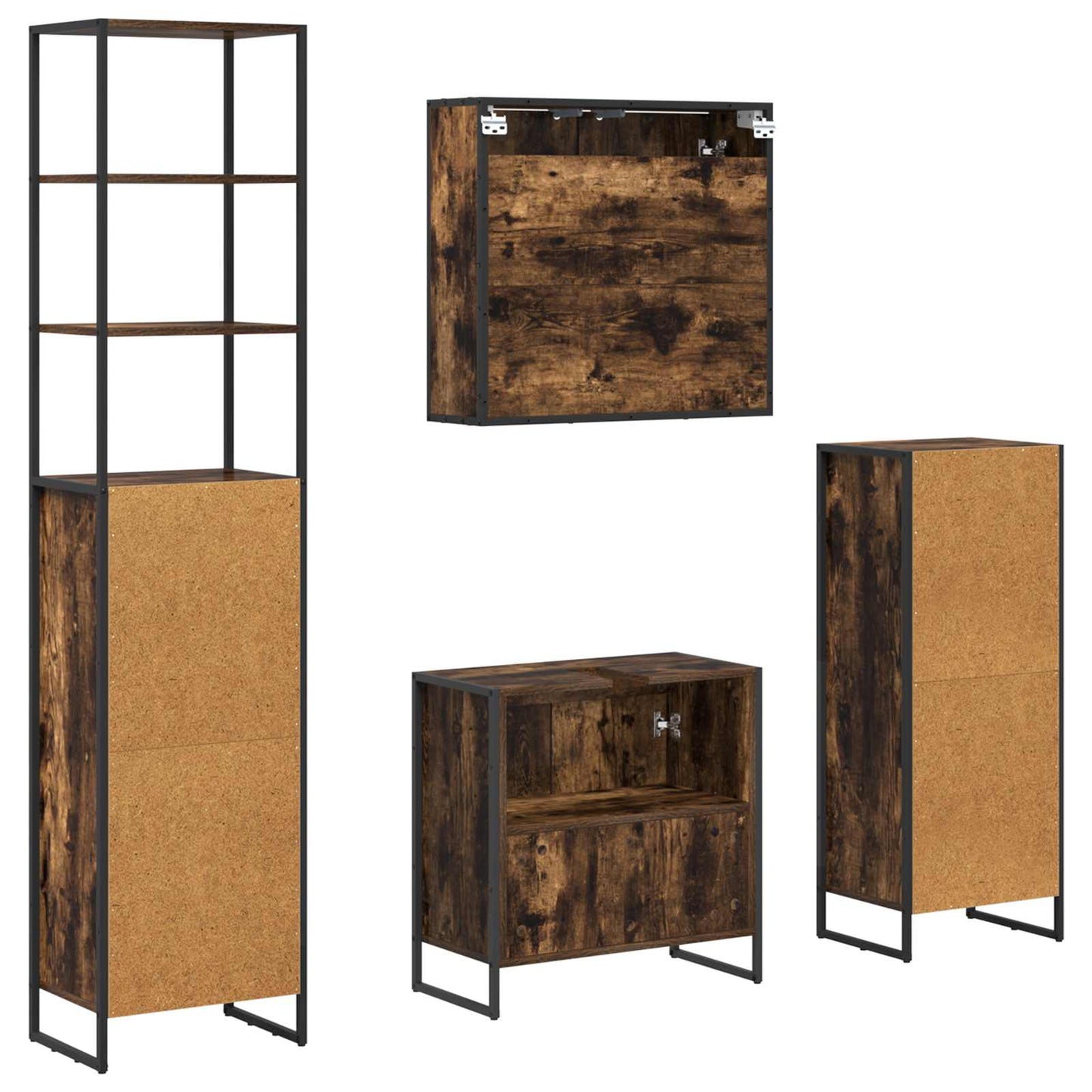 Bathroom Furniture Set with Drawer Smoked Oak Engineered Wood