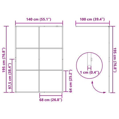 Walk-in Shower Wall Black 140 x 195 cm Tempered Glass