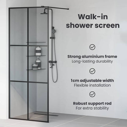 Walk-in Shower Wall Black 80 x 195 cm Tempered Glass