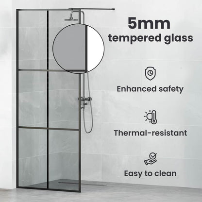 Walk-in Shower Wall Black 80 x 195 cm Tempered Glass