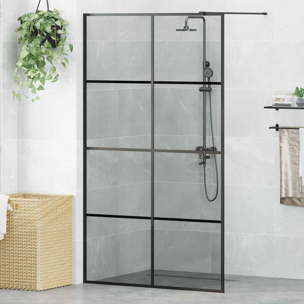 Walk-in Shower Wall Black 115 x 195 cm Tempered Glass