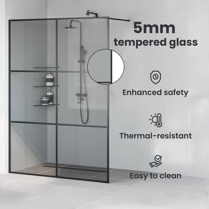 Walk-in Shower Wall Black 115 x 195 cm Tempered Glass