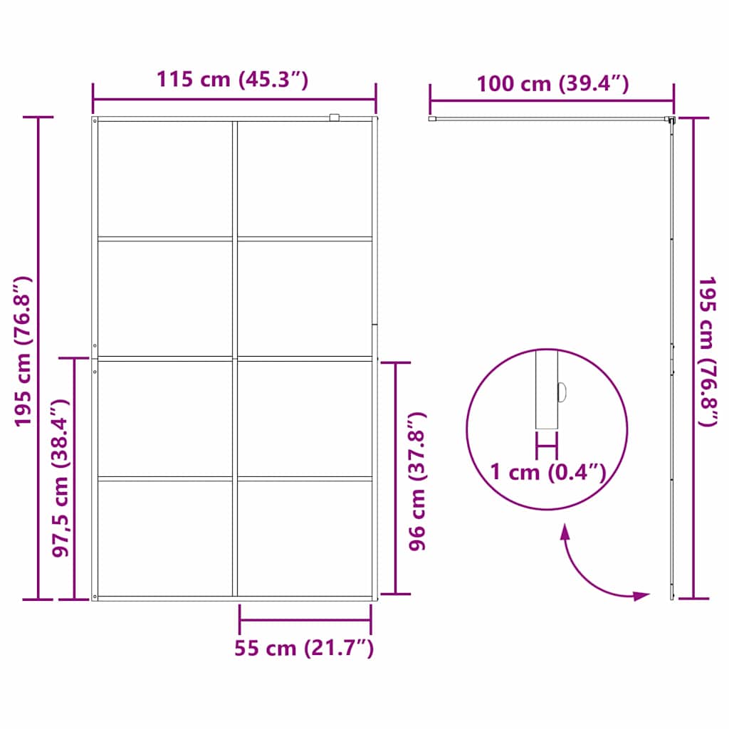 Walk-in Shower Wall Black 115 x 195 cm Tempered Glass