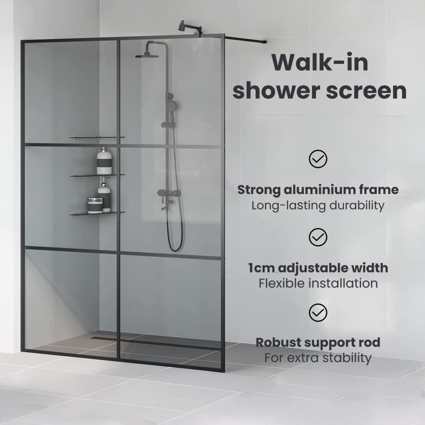 Walk-in Shower Wall Black 140 x 195 cm Tempered Glass