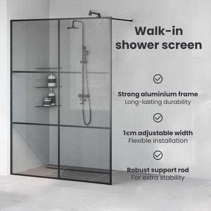 Walk-in Shower Wall Black 140 x 195 cm Tempered Glass