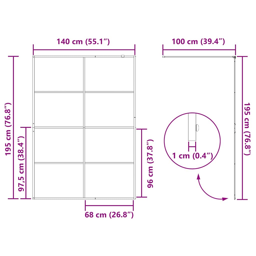 Walk-in Shower Wall Black 140 x 195 cm Tempered Glass