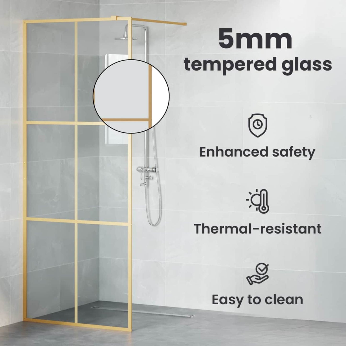 Walk-in Shower Wall Gold 80 x 195 cm Tempered Glass