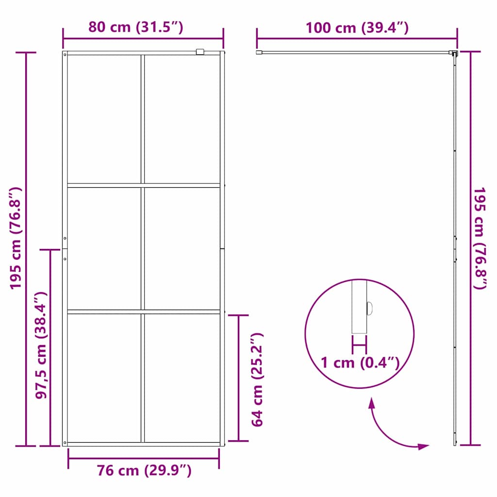 Walk-in Shower Wall Gold 80 x 195 cm Tempered Glass