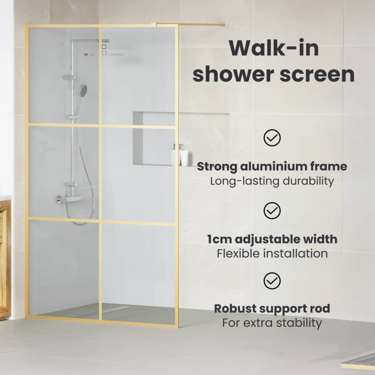 Walk-in Shower Wall Gold 140 x 195 cm Tempered Glass