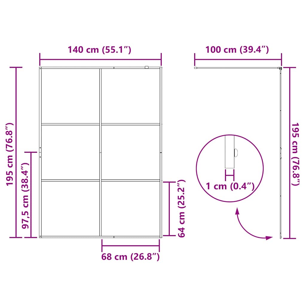 Walk-in Shower Wall Gold 140 x 195 cm Tempered Glass