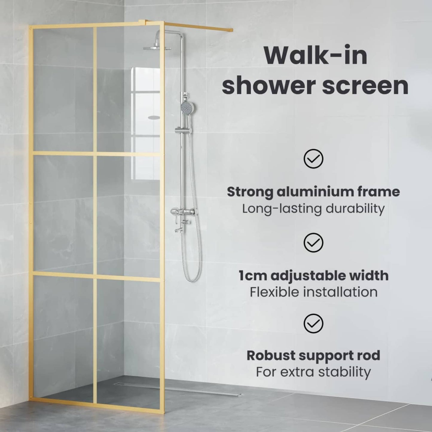 Walk-in Shower Wall Gold 90 x 195 cm Tempered Glass