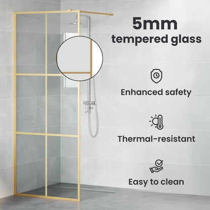 Walk-in Shower Wall Gold 90 x 195 cm Tempered Glass