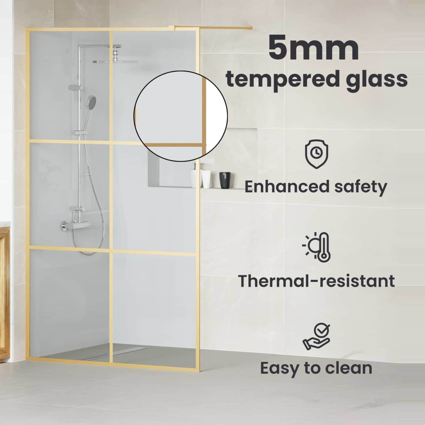 Walk-in Shower Wall Gold 115 x 195 cm Tempered Glass