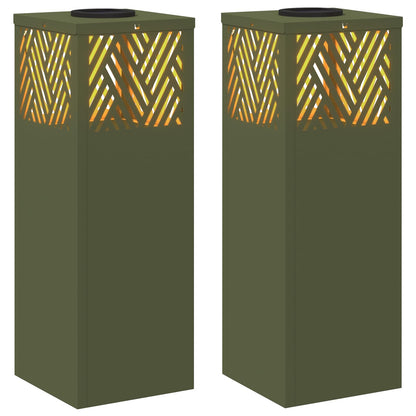 Solar LED Pathway Light 2 pcs Olive Green Cold Rolled Steel