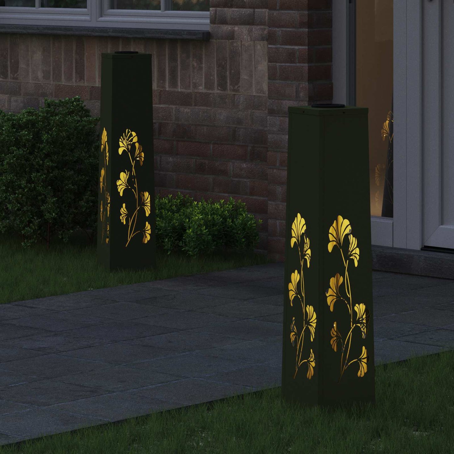 Solar LED Pathway Light 2 pcs Olive Green Cold Rolled Steel