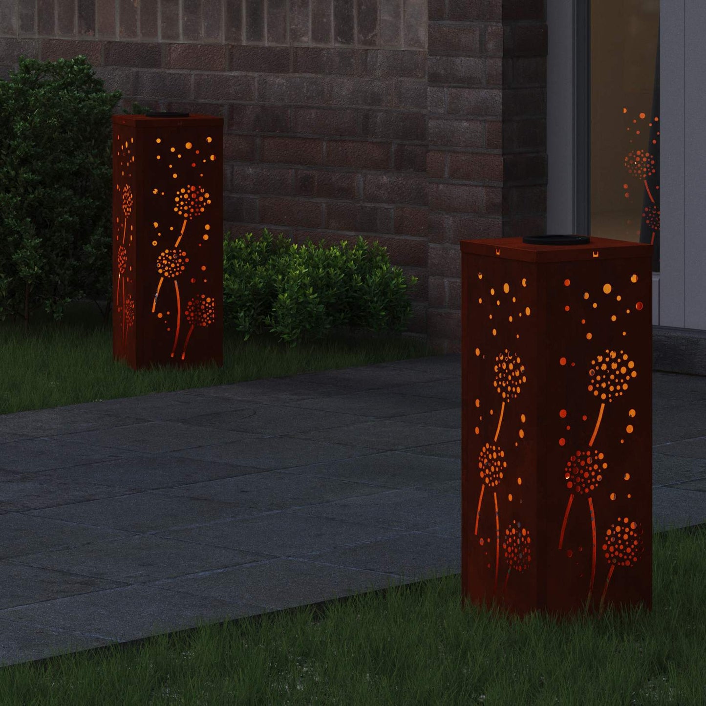 Solar LED Pathway Light 2 pcs Rusty Weathering Steel