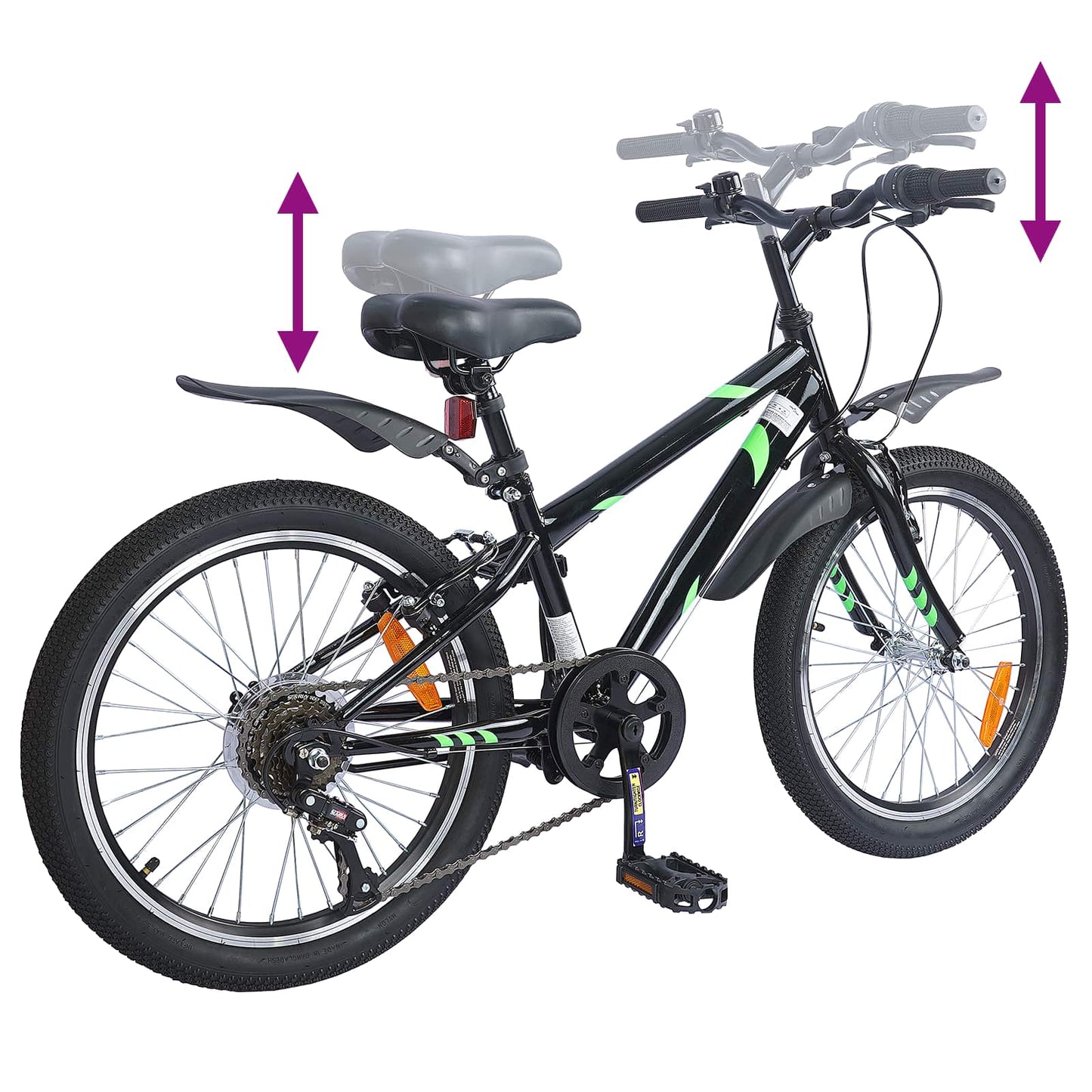 Kids Bike 20'' 6-Speed for 6-11 Years Old Black