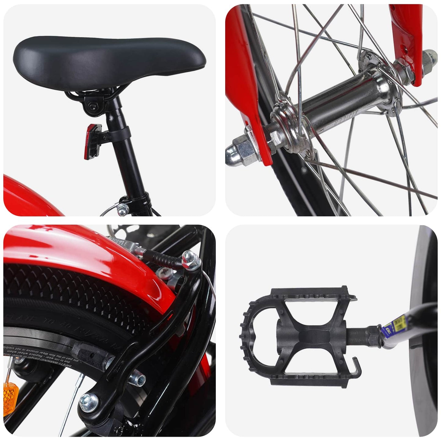 Kids Bike 24 Inches for 8-12 Years Old Black Red