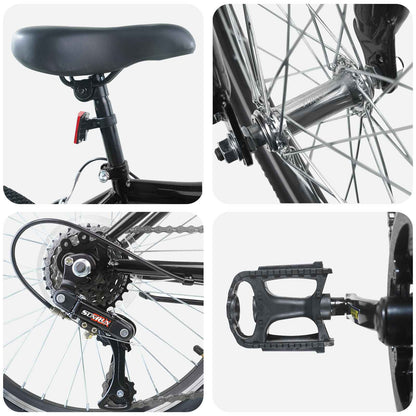 Kids Bike 24'' 6-Speed for 8-12 Years Old Black