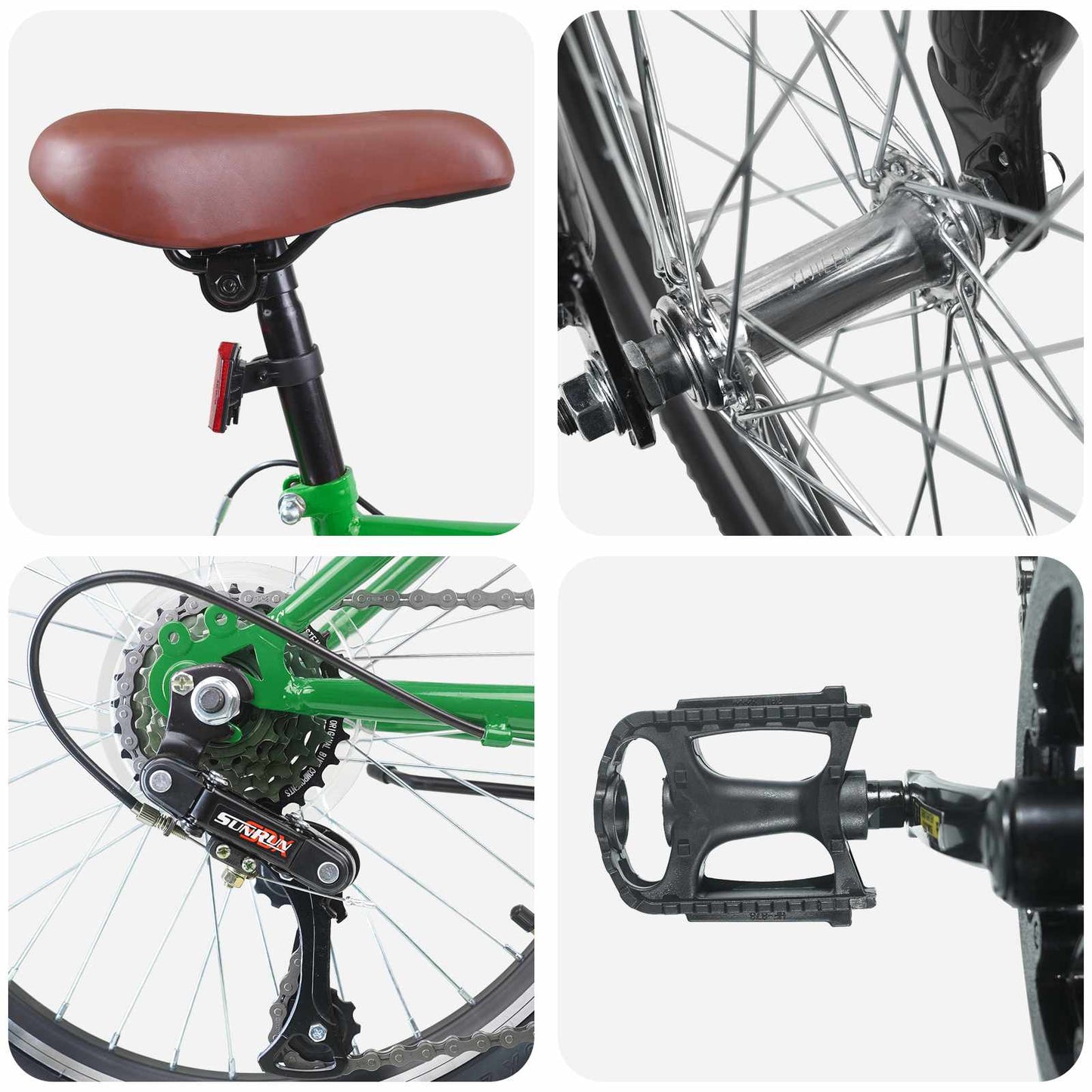 Kids Bike 20'' 6-Speed for 6-11 Years Old Green