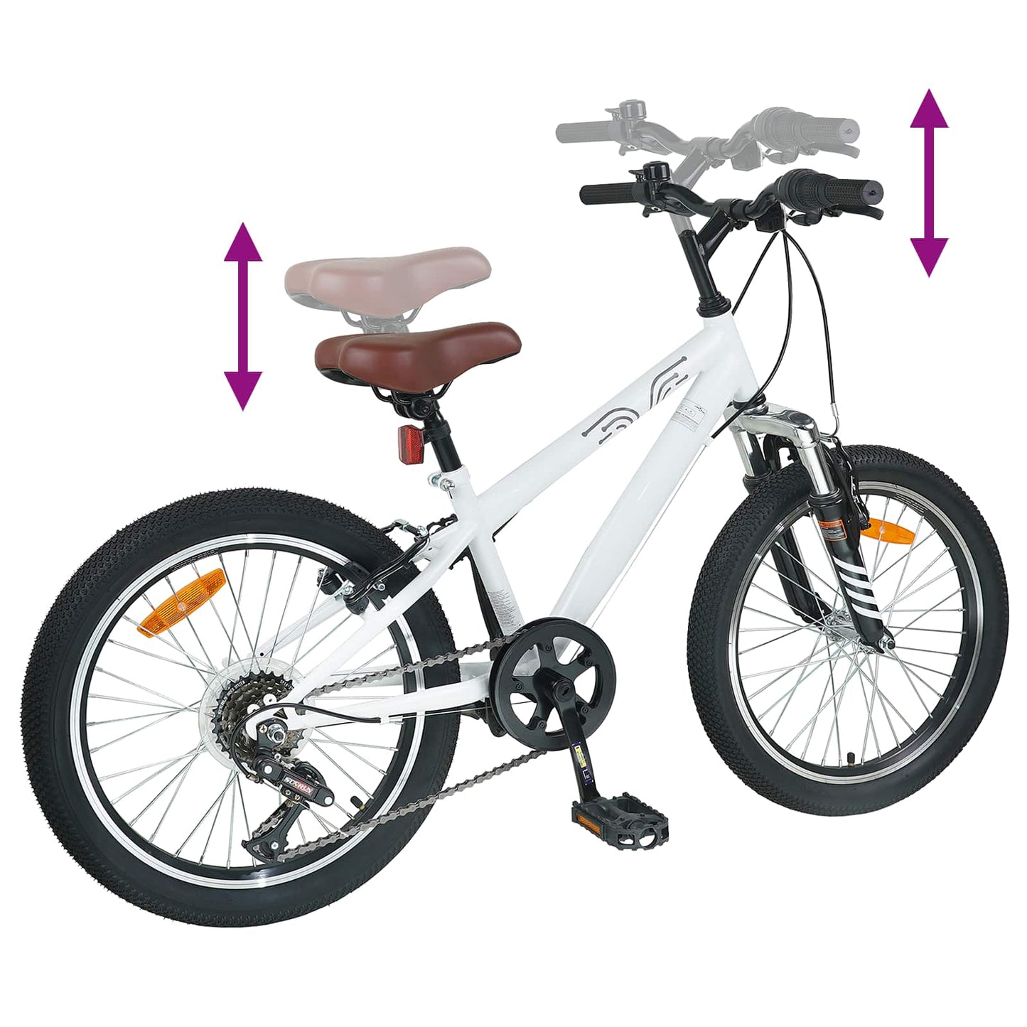Mountain Bike 20 Inches 6-Speed for 5-8 Years Old White