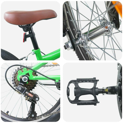 Mountain Bike 24 Inches 6-Speed for 8-12 Years Old Green
