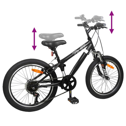 Mountain Bike 20 Inches 6-Speed for 5-8 Years Old Black