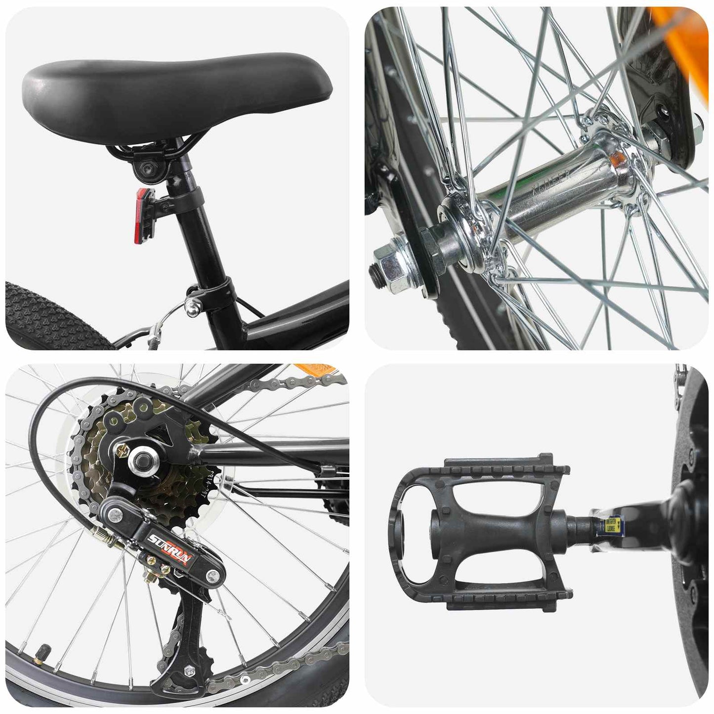 Mountain Bike 24 Inches 6-Speed for 8-12 Years Old Black