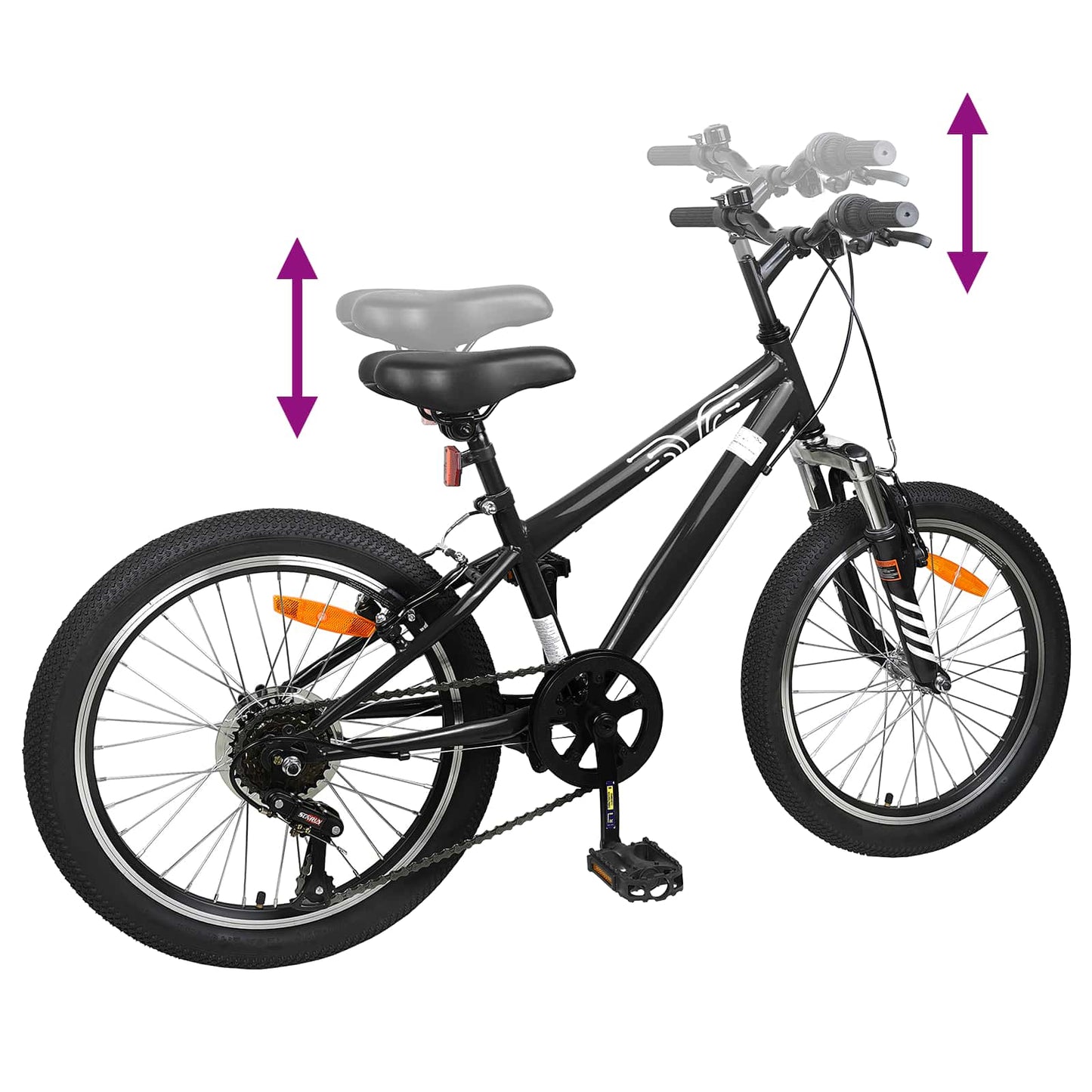 Mountain Bike 24 Inches 6-Speed for 8-12 Years Old Black