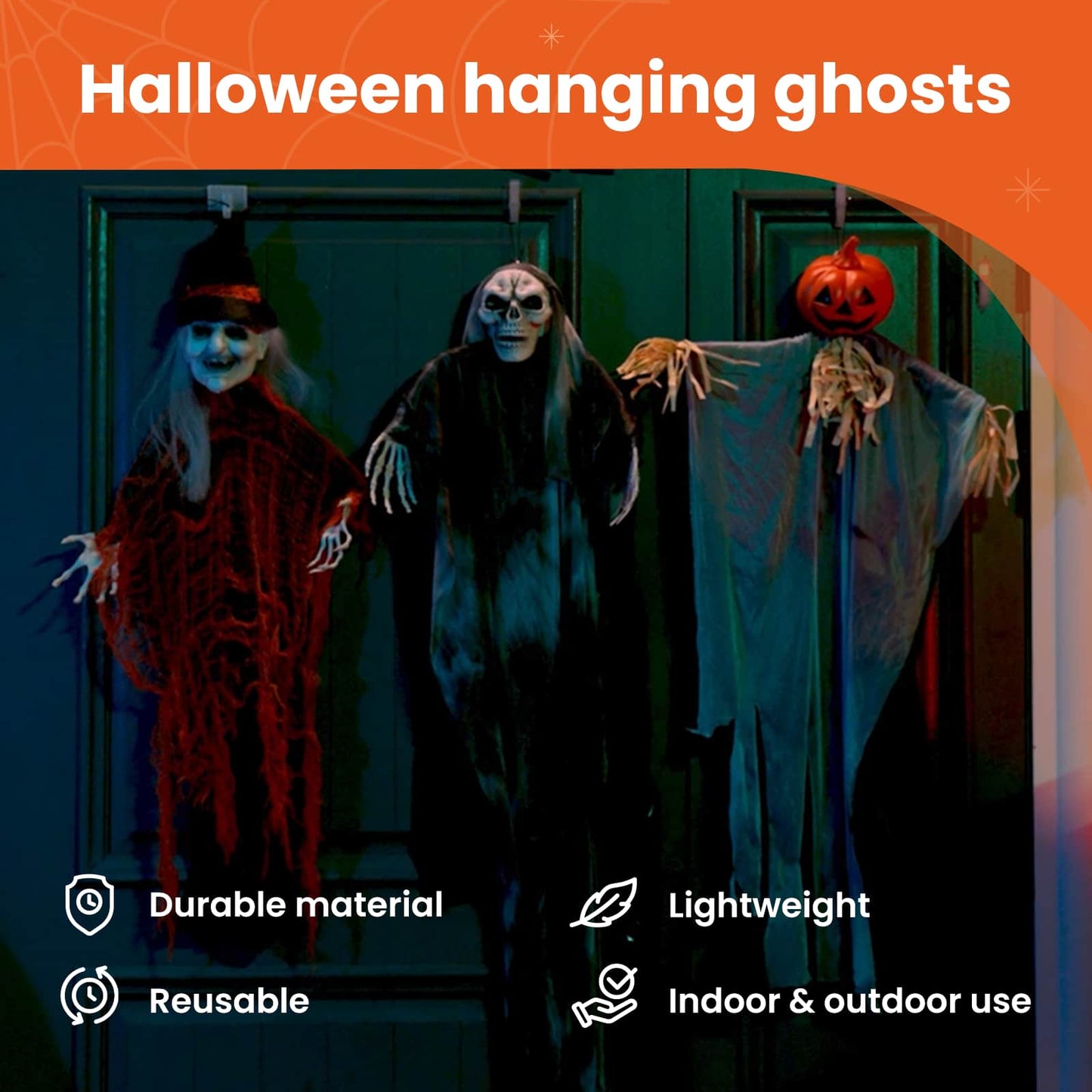 Halloween Hanging Ghost 3 pcs Multicolour 61 x 97 cm Polyester