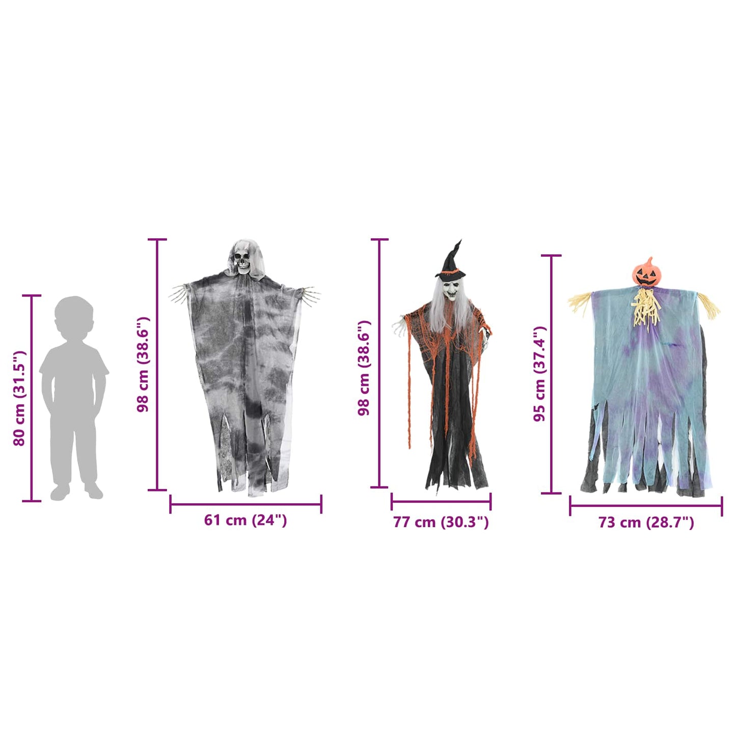 Halloween Hanging Ghost 3 pcs Multicolour 61 x 97 cm Polyester