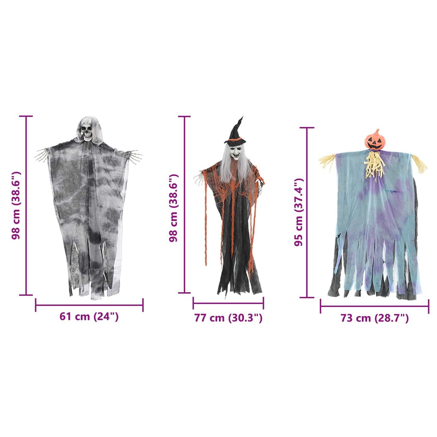 Halloween Hanging Ghost 3 pcs Multicolour 61 x 97 cm Polyester
