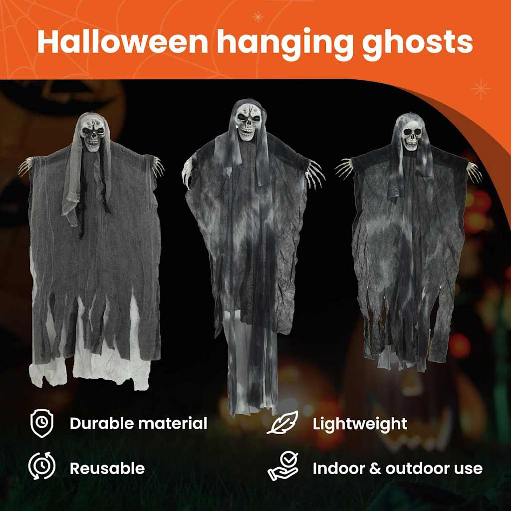 Halloween Hanging Ghost 3 pcs Black 66 x 110 cm Polyester