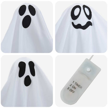 Halloween Hanging Ghost with 3 LEDs 3 pcs White Polyester