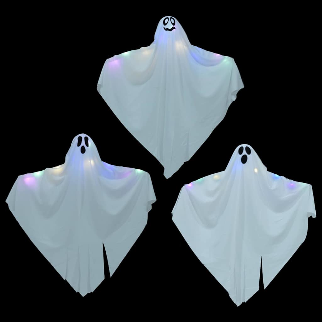 Halloween Hanging Ghost with 3 LEDs 3 pcs White Polyester