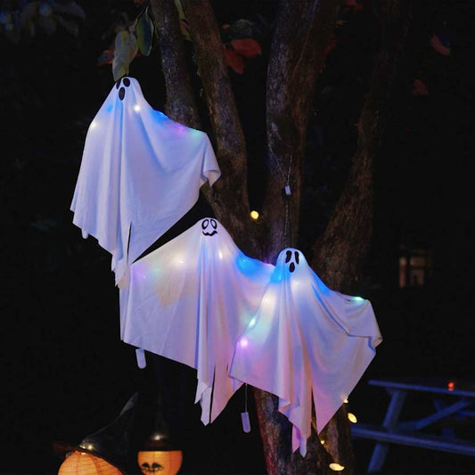 Halloween Hanging Ghost with 3 LEDs 3 pcs White Polyester
